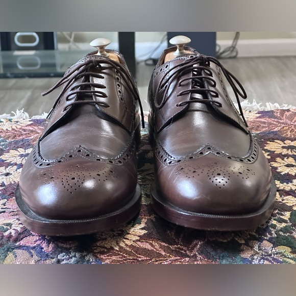 Gucci Signature Stripe Wingtip Brown Leather Men’s Brogue Oxfords Size 11 US 12 - Picture 2 of 15